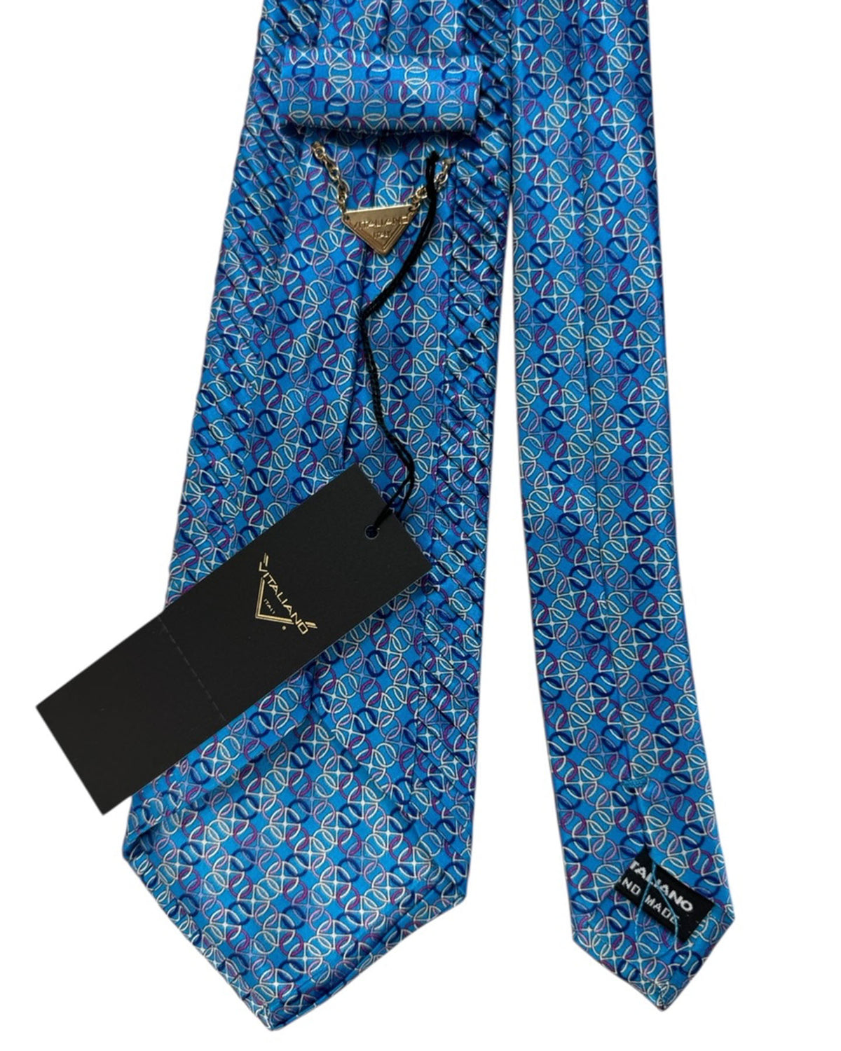 Vitaliano Pancaldi Pleated Silk Blue Overlapping Circle with Pink and White Accents