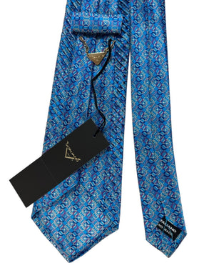 Vitaliano Pancaldi Pleated Silk Blue Overlapping Circle with Pink and White Accents