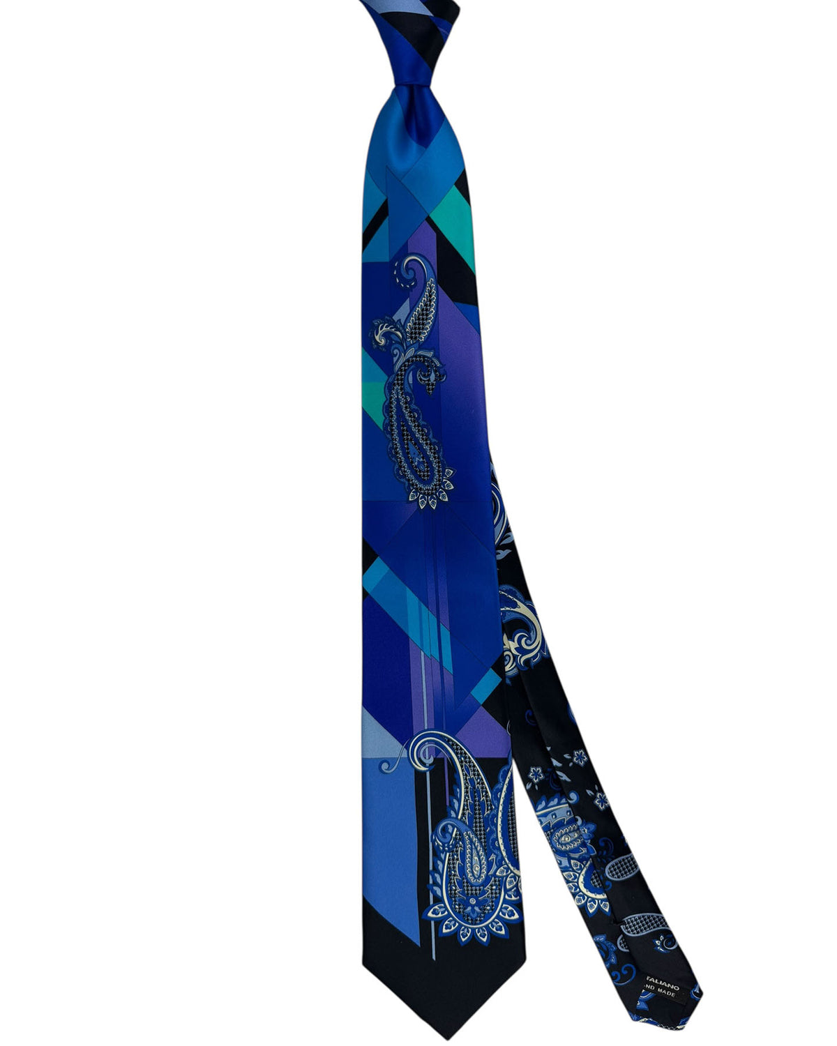 Vitaliano Pancaldi Silk Tie Royal Blue Geometric with Paisley Accents