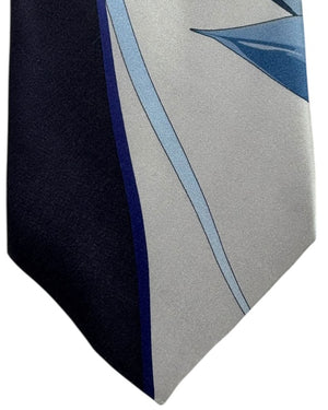 Vitaliano Pancaldi Silk Tie Silver Tulip Floral Blue Black