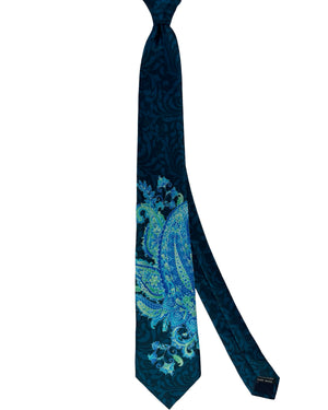 Pancaldi Silk Tie Dark Blue Teal Aqua Paisley Floral