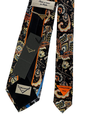 Vitaliano Pancaldi Silk Tie Black With Multicolor Paisley Design