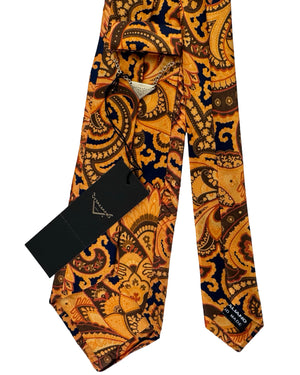 Vitaliano Pancaldi Pleated Silk Tie Gold Brown And Orange Paisley