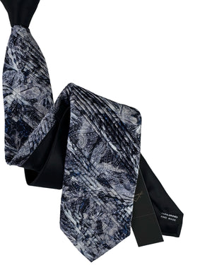 Vitaliano Pancaldi Pleated Silk Tie Charcoal Gray And Black Paisley