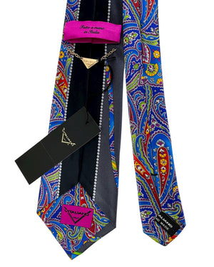 Vitaliano Pancaldi Silk Tie Gray Royal Blue Paisley Swirls