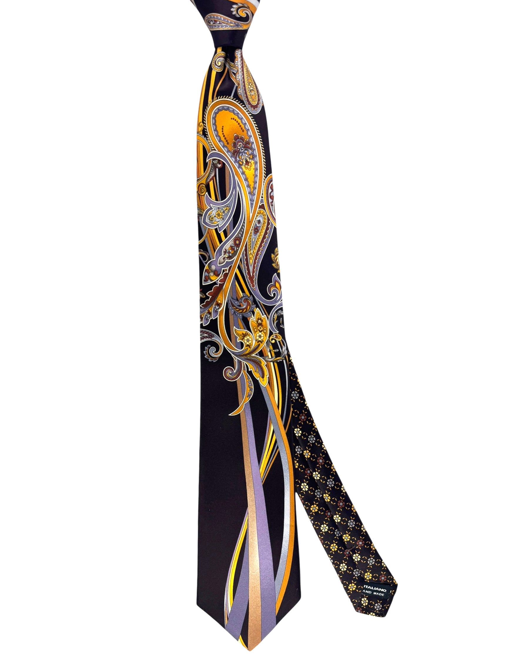 Vitaliano Pancaldi Silk Tie Brown Gold Paisley