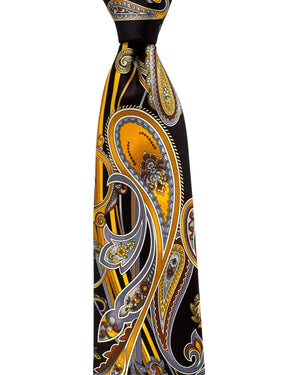 Vitaliano Pancaldi Silk Tie Brown Gold Paisley