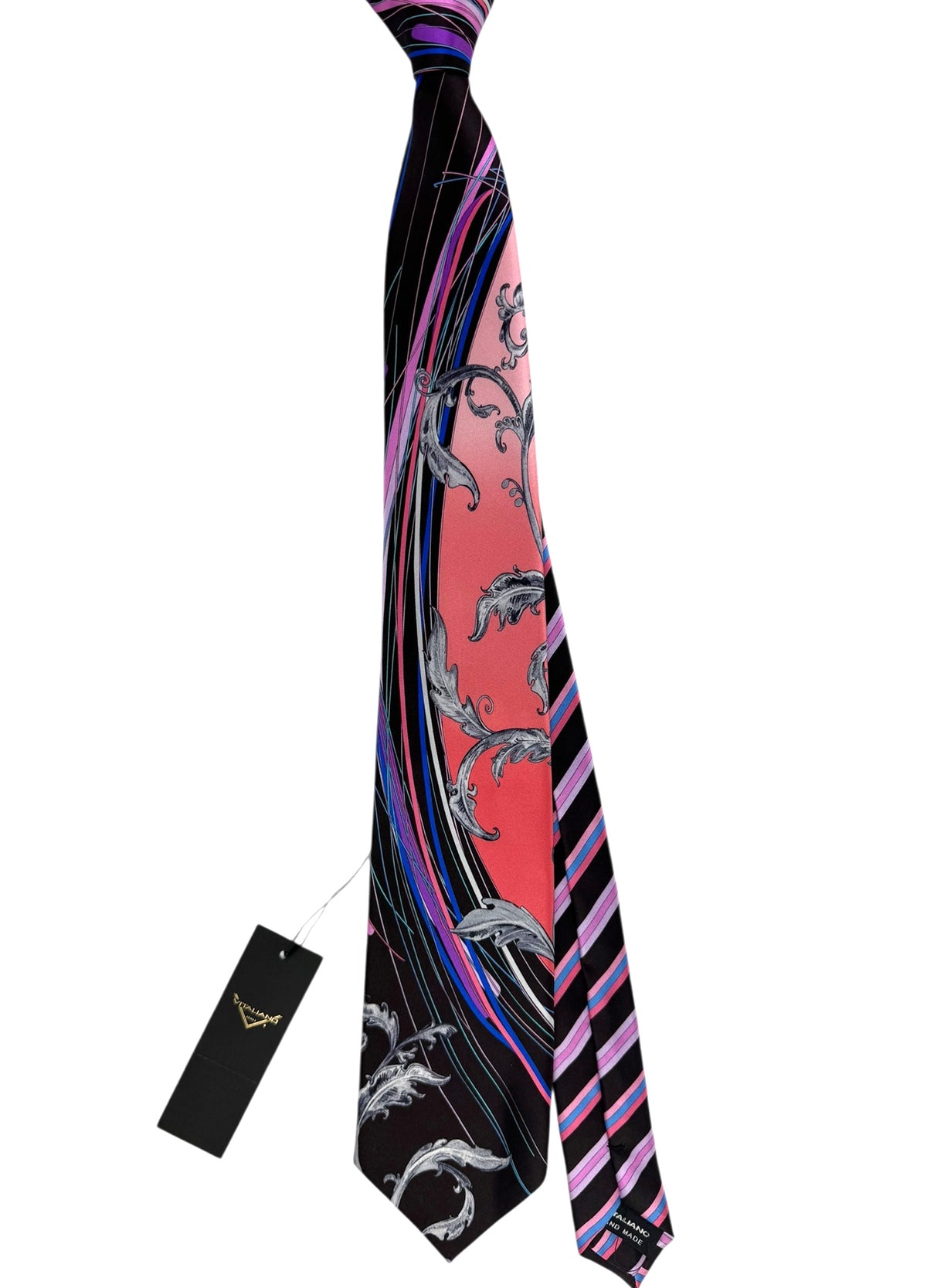 Pancaldi Tie Black Pink Royal Blue Ornamental Swirl