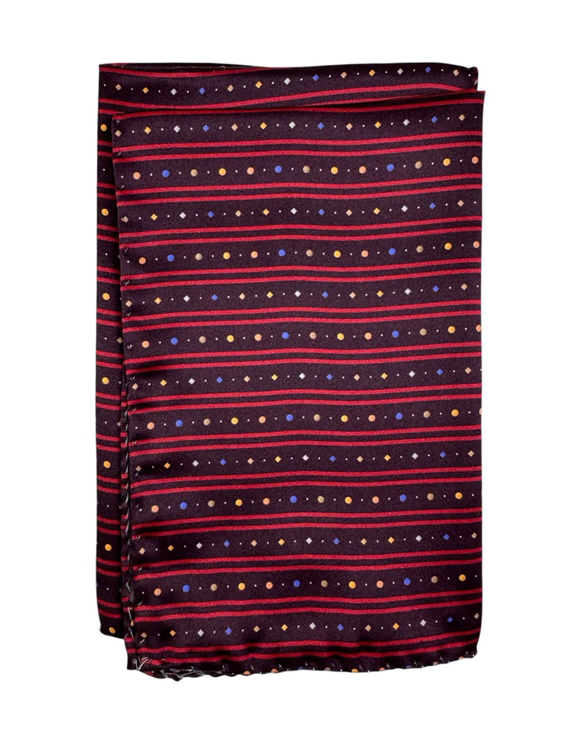 Pancaldi Silk Pocket Square Dark Maroon Red Stripes New