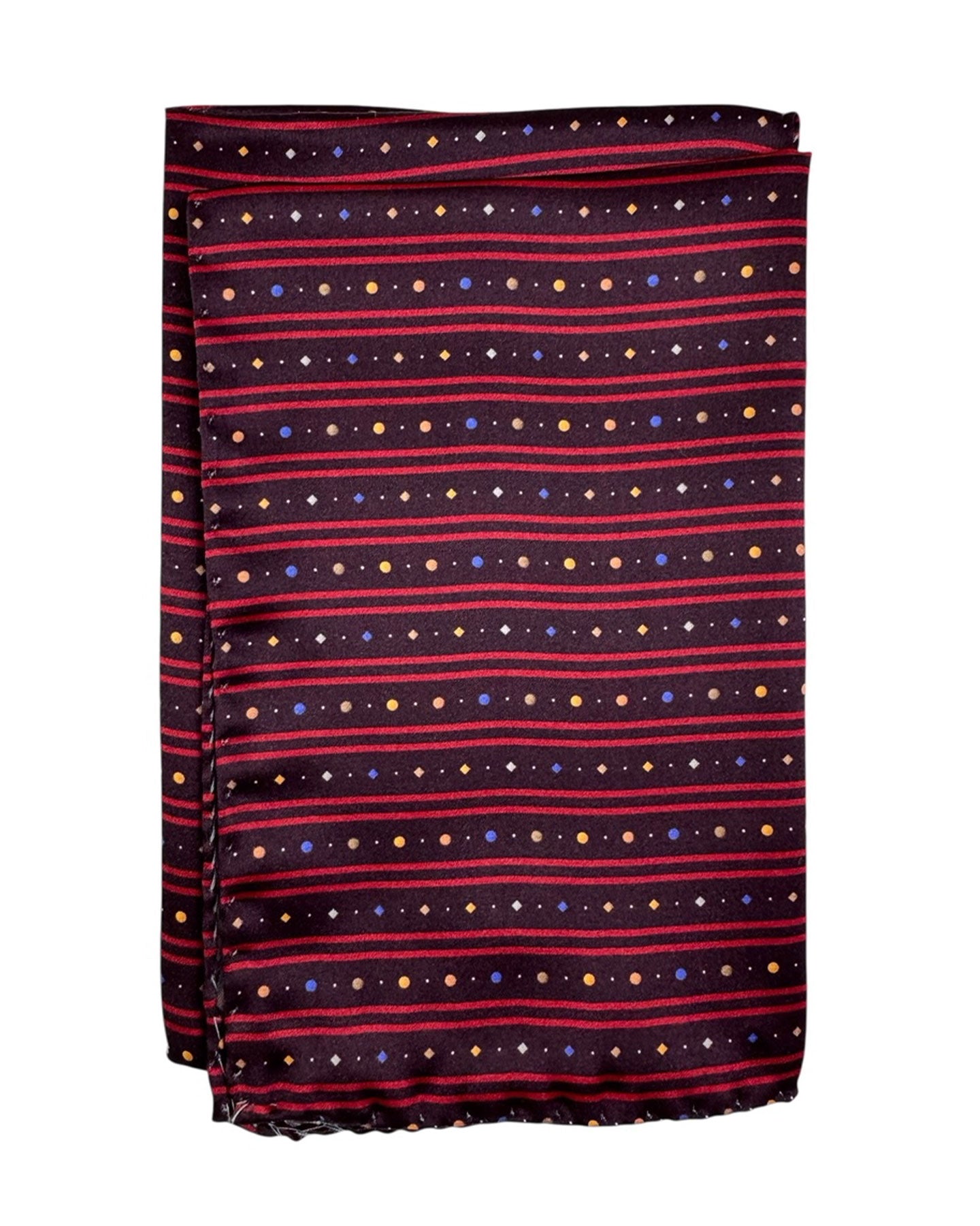 Pancaldi Silk Pocket Square Dark Maroon Red Stripes New