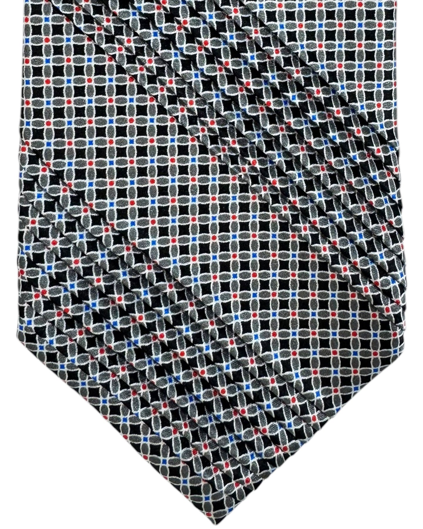 Vitaliano Pancaldi Pleated Silk Tie Black Gray Red Royal Blue