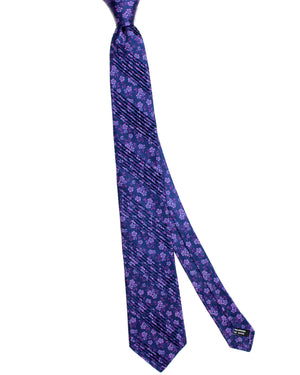 Vitaliano Pancaldi PLEATED SILK Tie Purple Floral Design