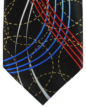 Vitaliano Pancaldi Silk Tie Black Royal Blue Red Geometric Swirl Design