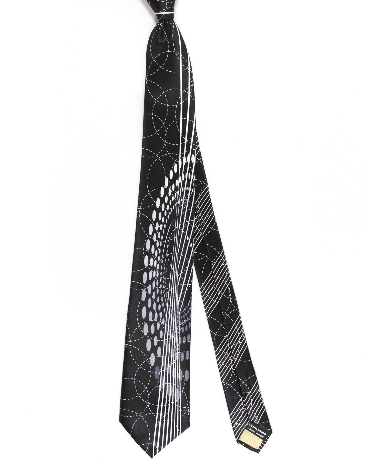 Vitaliano Pancaldi Silk Tie Black Gray Geometric Design
