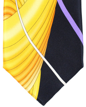 Vitaliano Pancaldi Silk Tie Black Orange Gold Swirl Design