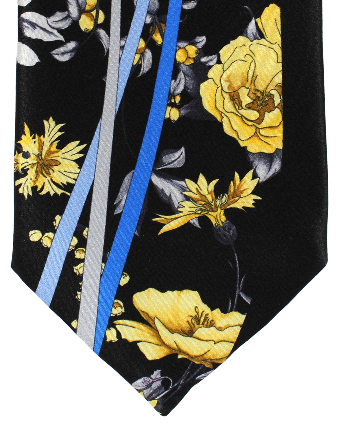 Vitaliano Pancaldi Silk Tie Black Orange Gold Gray Floral Design