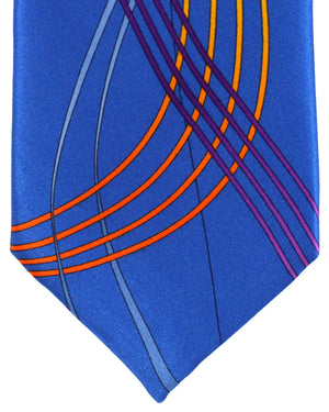 Vitaliano Pancaldi Silk Tie Navy Purple Orange Swirl Design