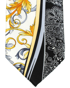 Vitaliano Pancaldi Silk Tie Black Gray White Paisley Ornamental Design