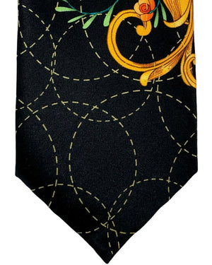 Vitaliano Pancaldi Silk Tie Black Orange Gold Geometric Floral Design