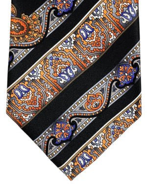 Vitaliano Pancaldi Silk Tie Black Orange Purple Paisley & Ornamental Design