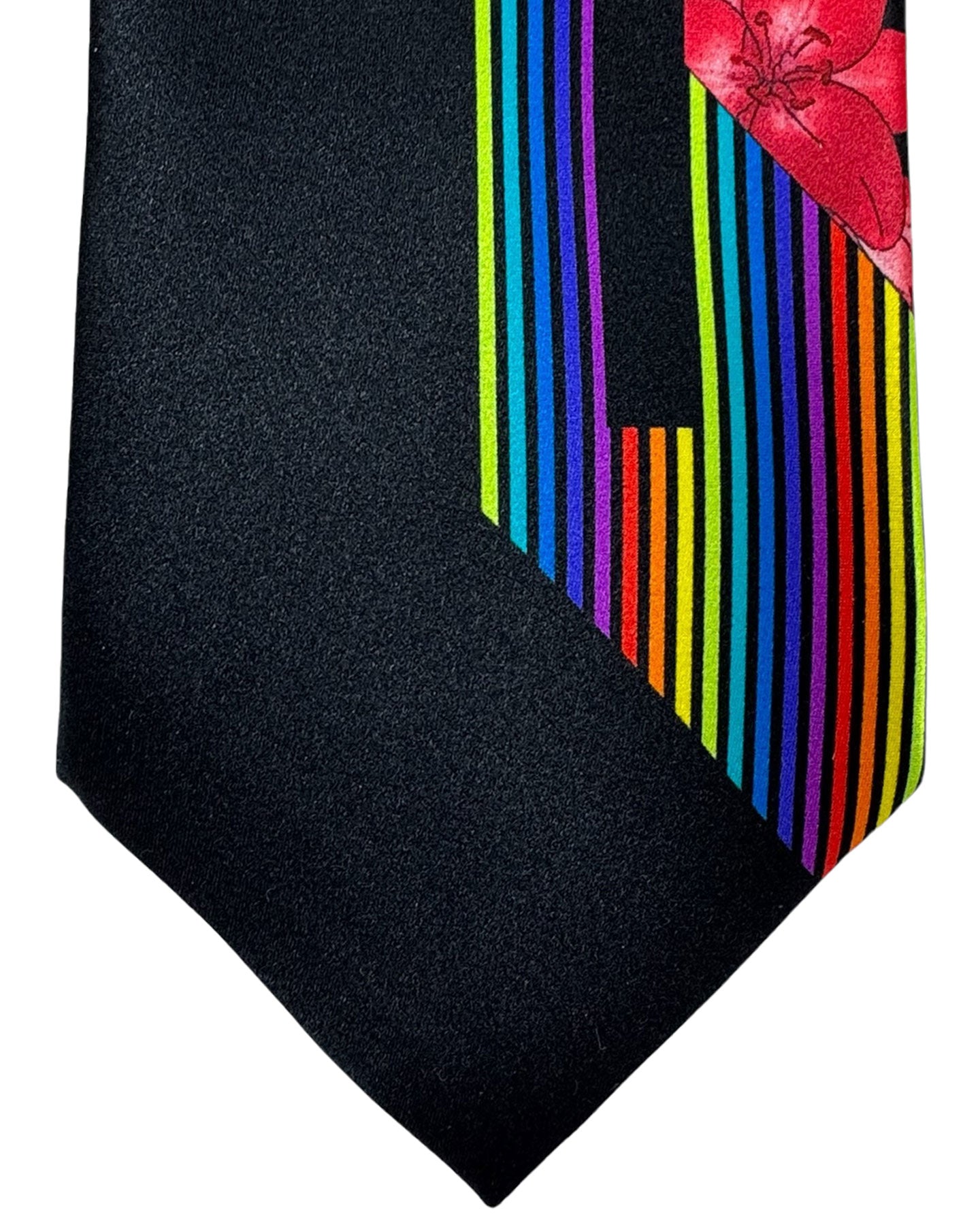 Vitaliano Pancaldi Silk Tie Black Red Multicolored Floral & Stripes Design