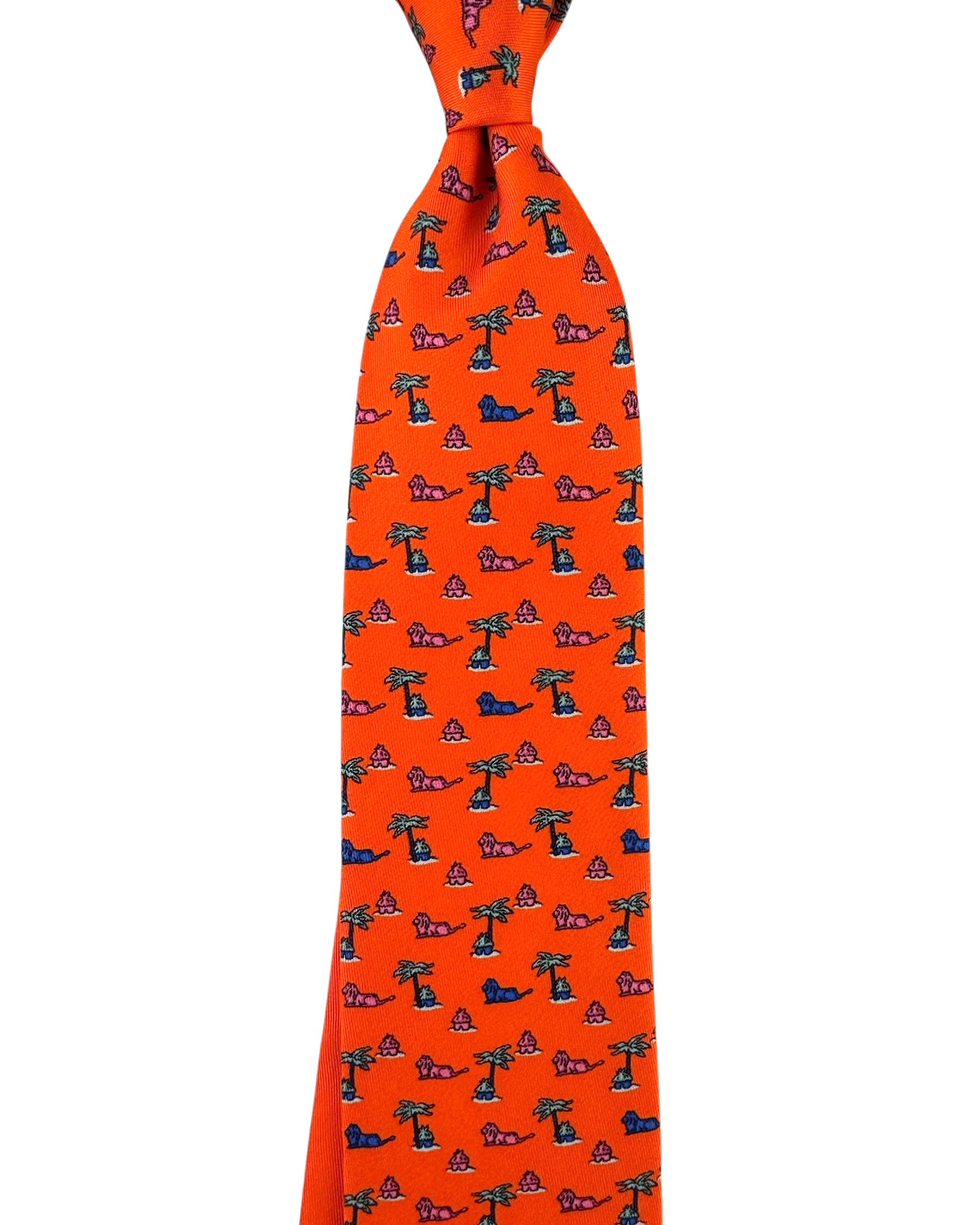 Thomas Pink Tie Bright Orange Lion Novelty Design 