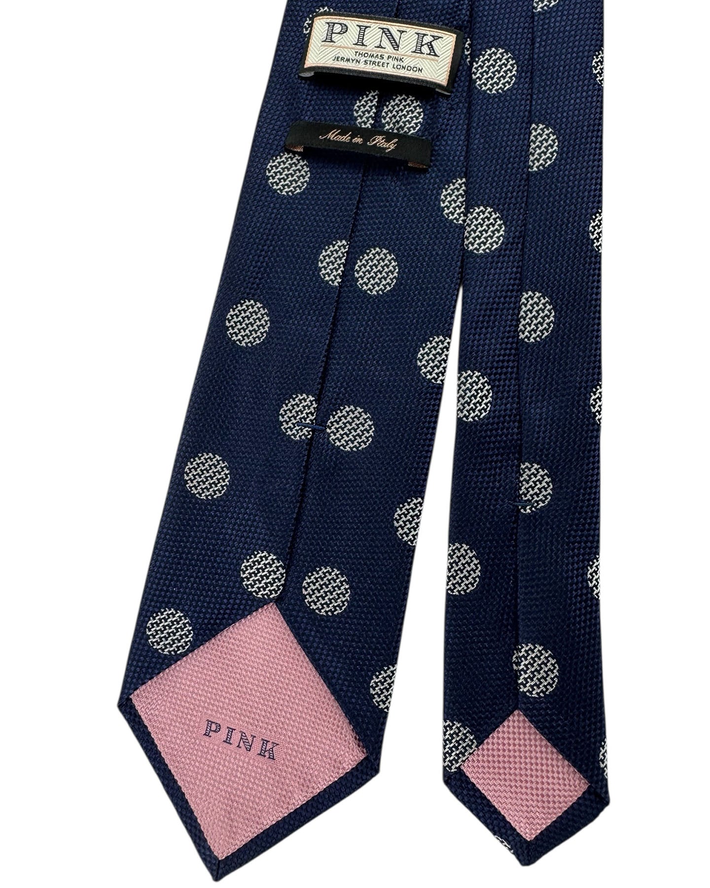 Thomas Pink Tie Navy Blue Textured Polka Dots