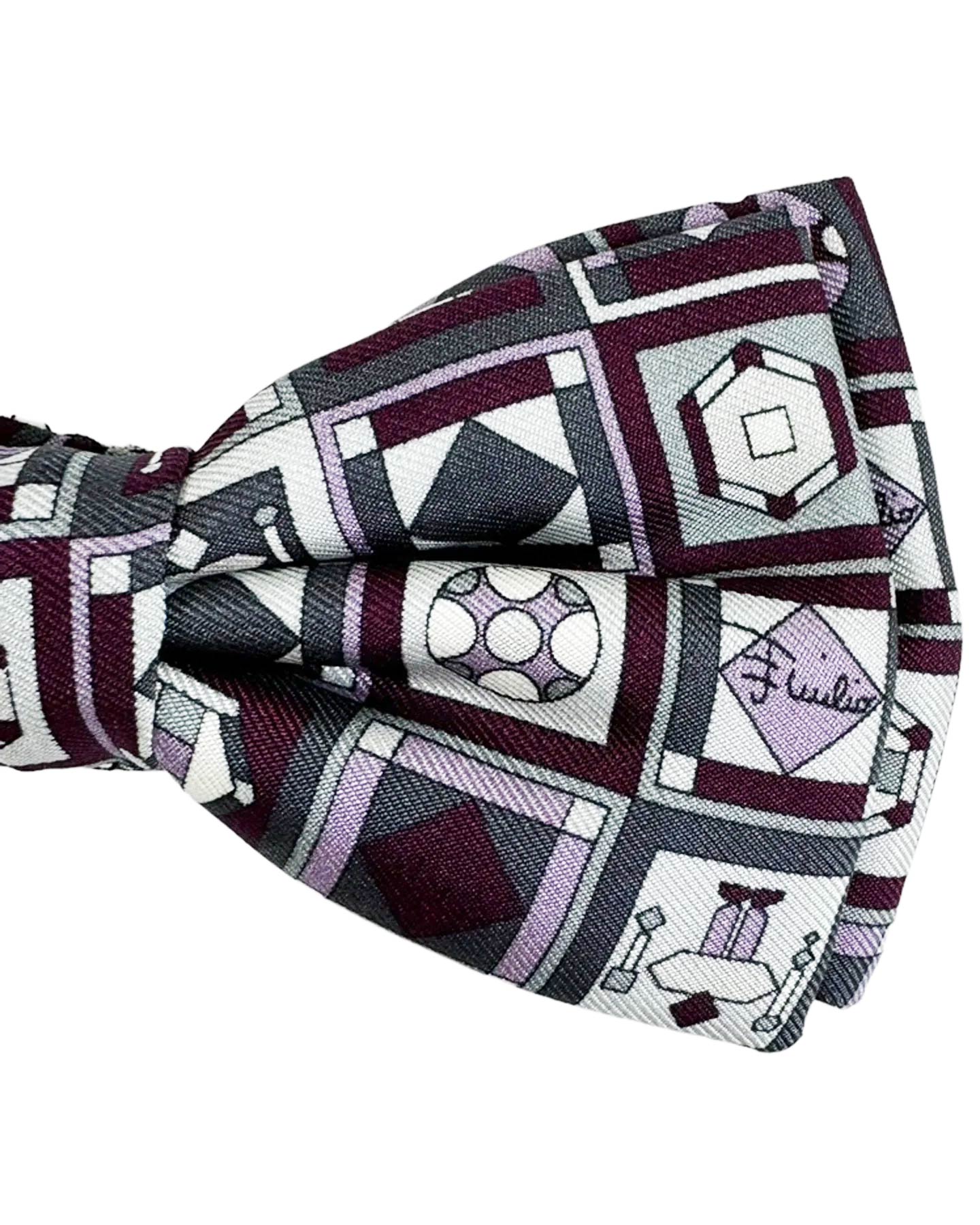 Emilio Pucci Bow Tie Black Purple Geometric Design Pre-Tied Designer Bowtie