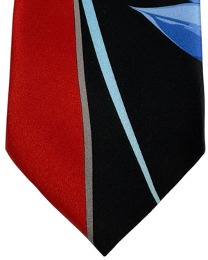 Vitaliano Pancaldi Silk Tie Blue Tulips On Red Blue Black