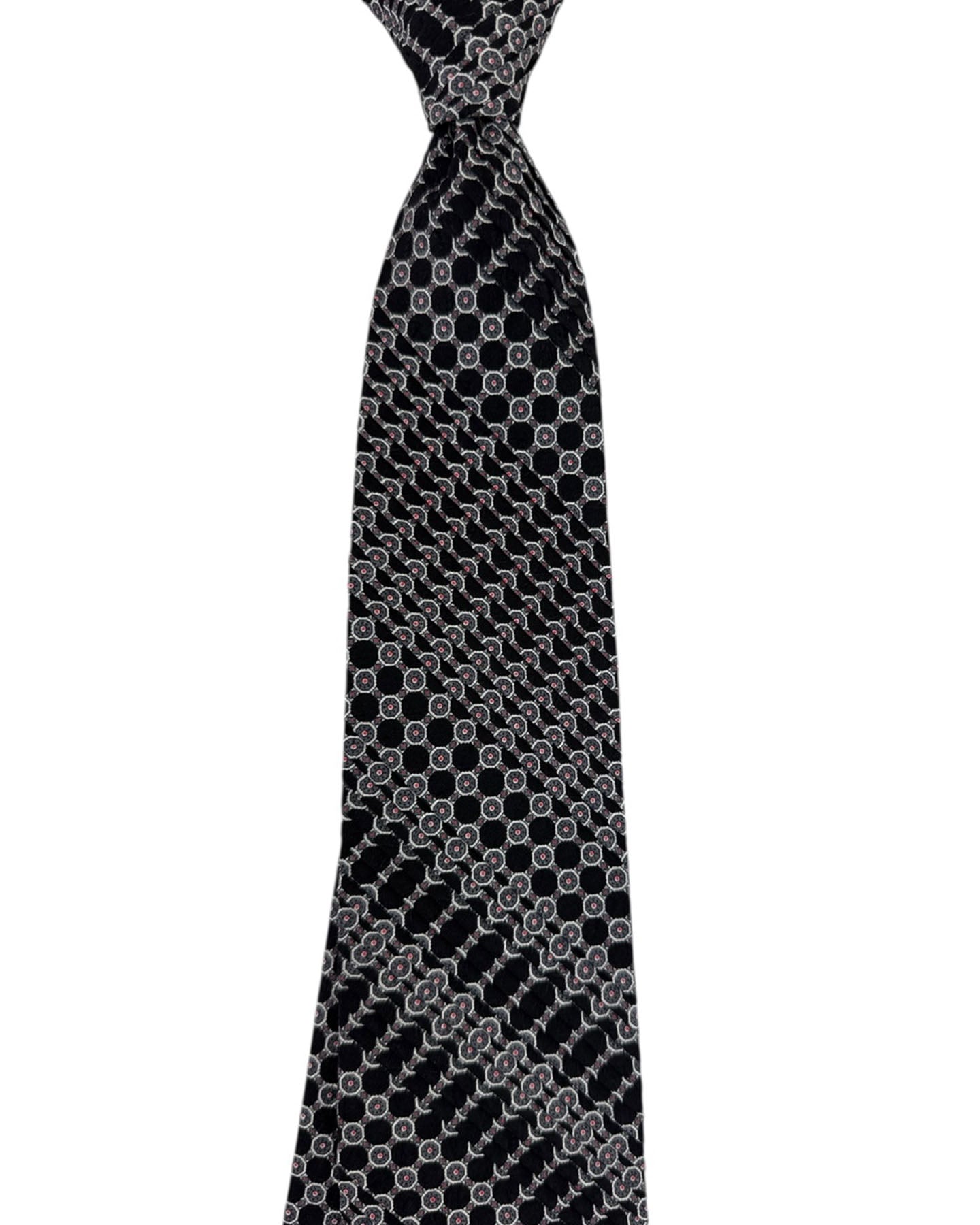 Stefano Ricci Silk Tie Black Grey Octagon Micro Pattern