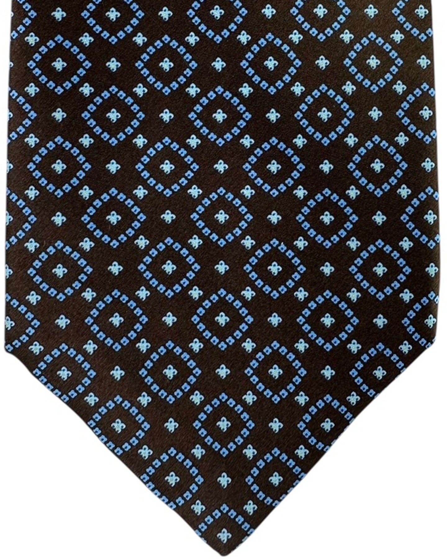 Stefano Ricci Pleated Silk Tie Brown Blue Diamond Pattern
