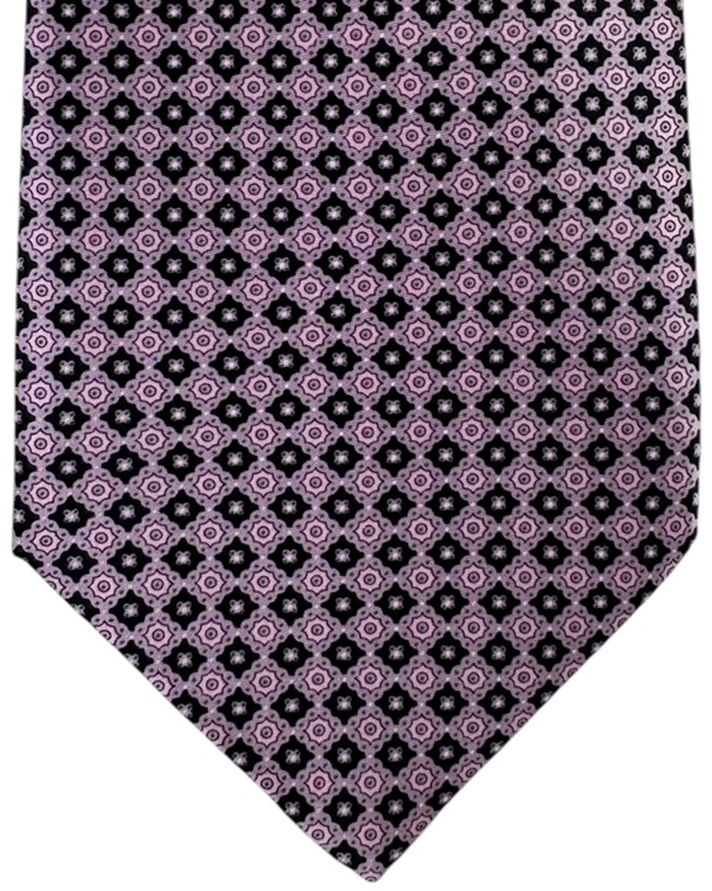 Stefano Ricci Pleated Silk Tie Pink Black Micro Medallion Pattern