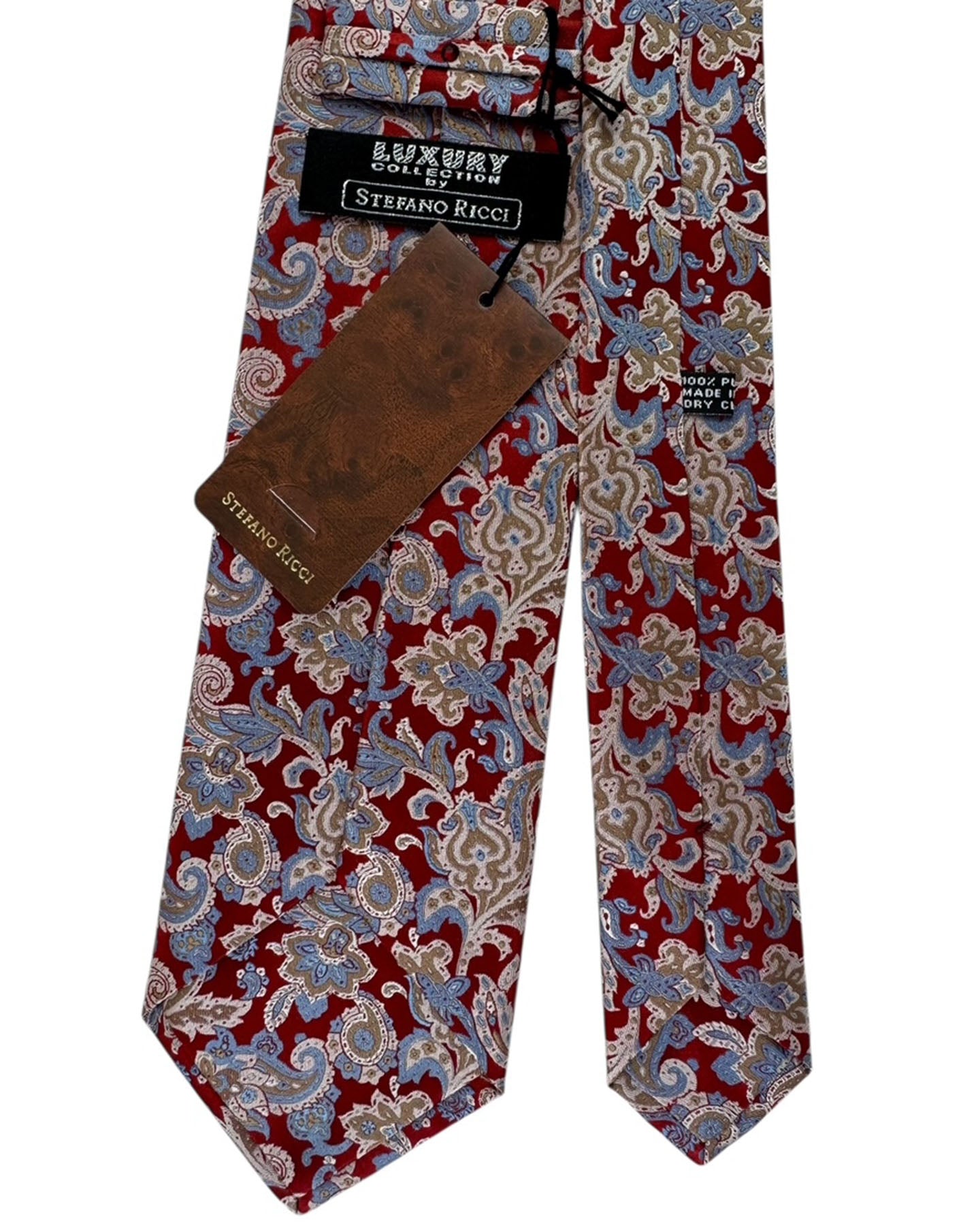 Stefano Ricci Pleated Silk Tie Midnight Red Blue Paisley Floral Pattern