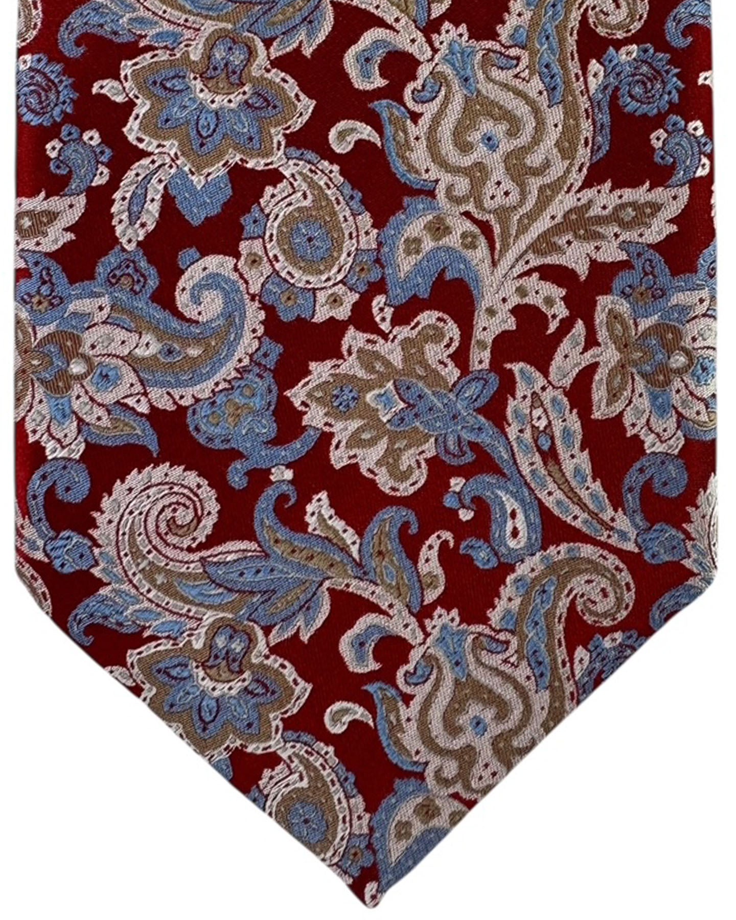 Stefano Ricci Pleated Silk Tie Midnight Red Blue Paisley Floral Pattern