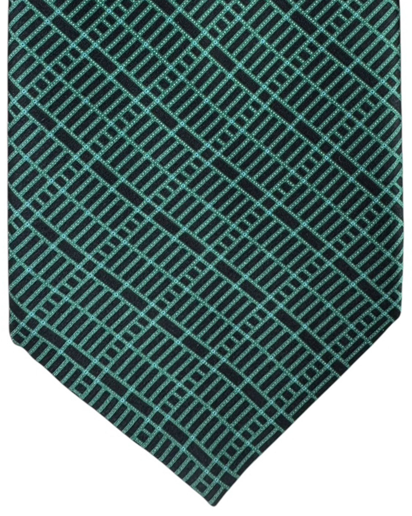 Stefano Ricci Pleated Silk Tie Green Black Lattice Pattern