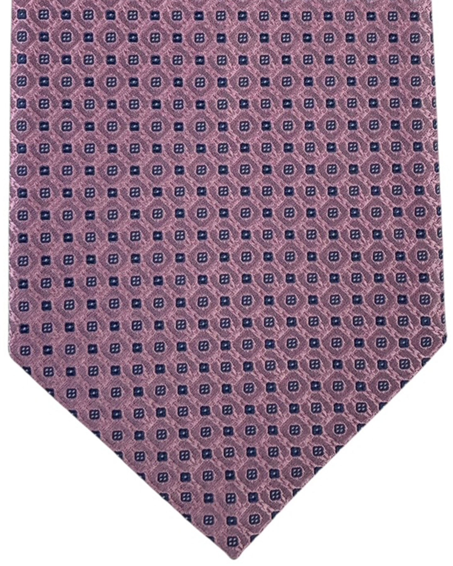 Stefano Ricci Pleated Silk Tie Pink Lavender Blue Micro Medallion Pattern