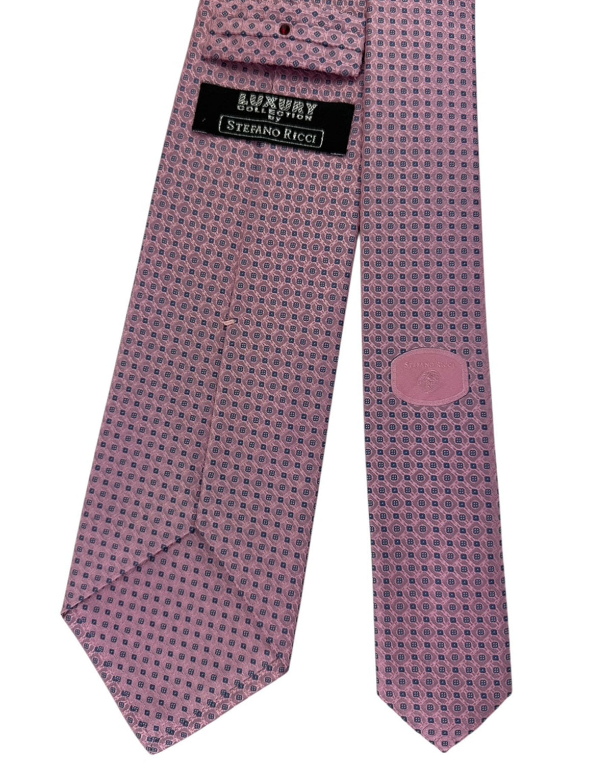 Stefano Ricci Pleated Silk Tie Pink Lavender Blue Micro Medallion Pattern