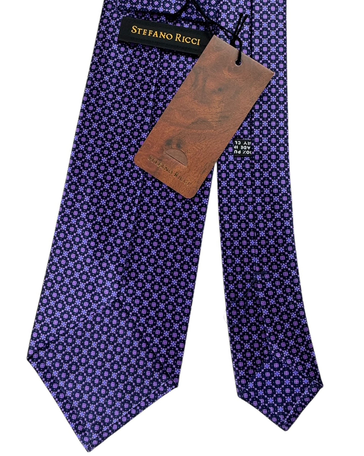 Stefano Ricci Pleated Silk Tie Purple Micro Floral Cluster Pattern