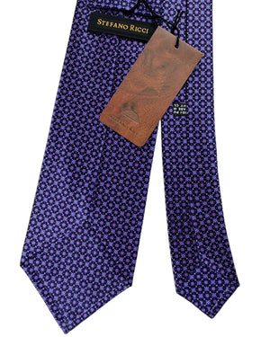 Stefano Ricci Pleated Silk Tie Purple Micro Floral Cluster Pattern