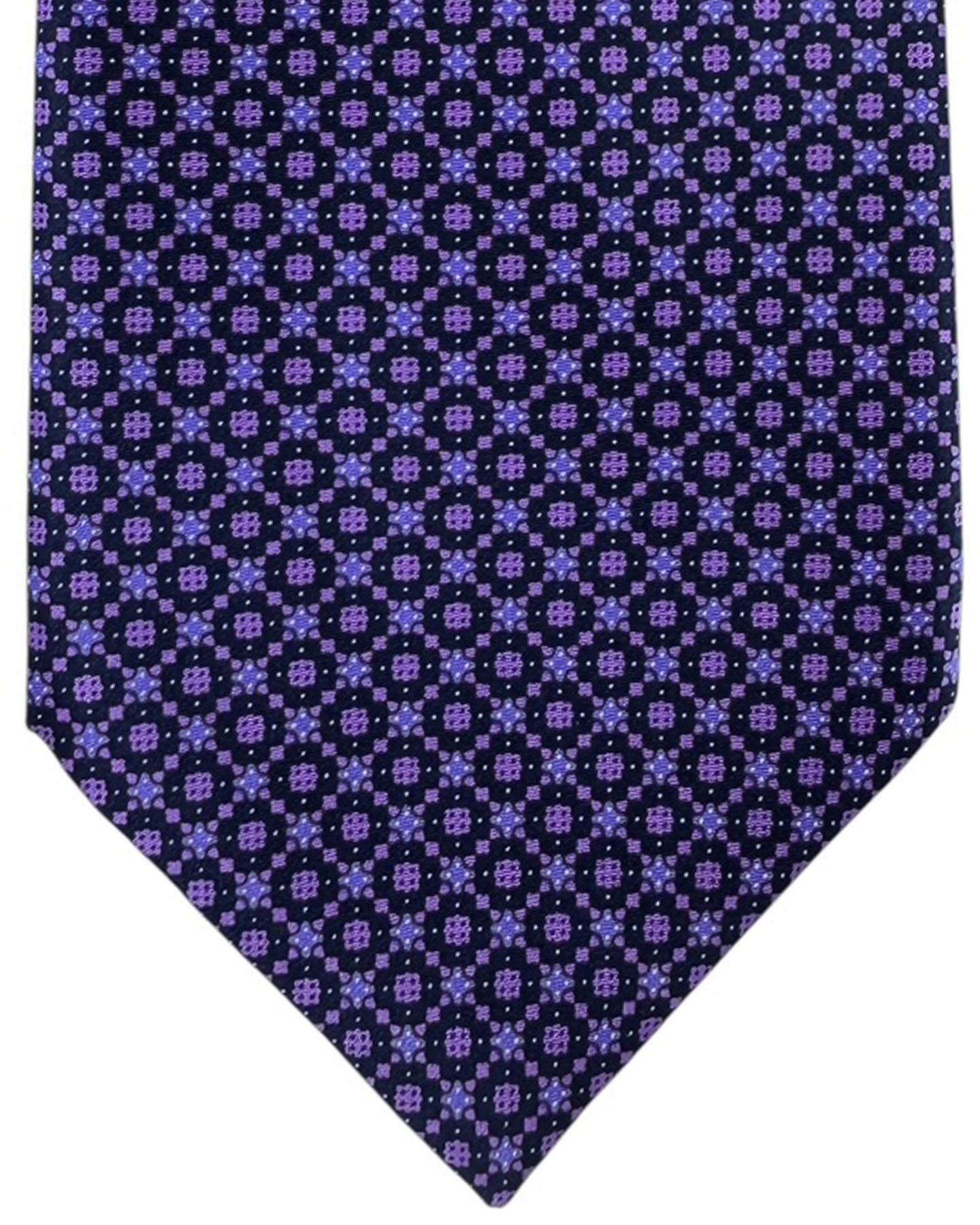 Stefano Ricci Pleated Silk Tie Purple Micro Floral Cluster Pattern