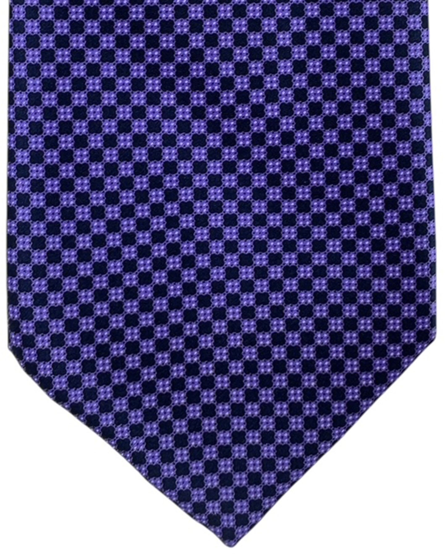 Stefano Ricci Pleated Silk Tie Purple Navy Checker Micro Pattern