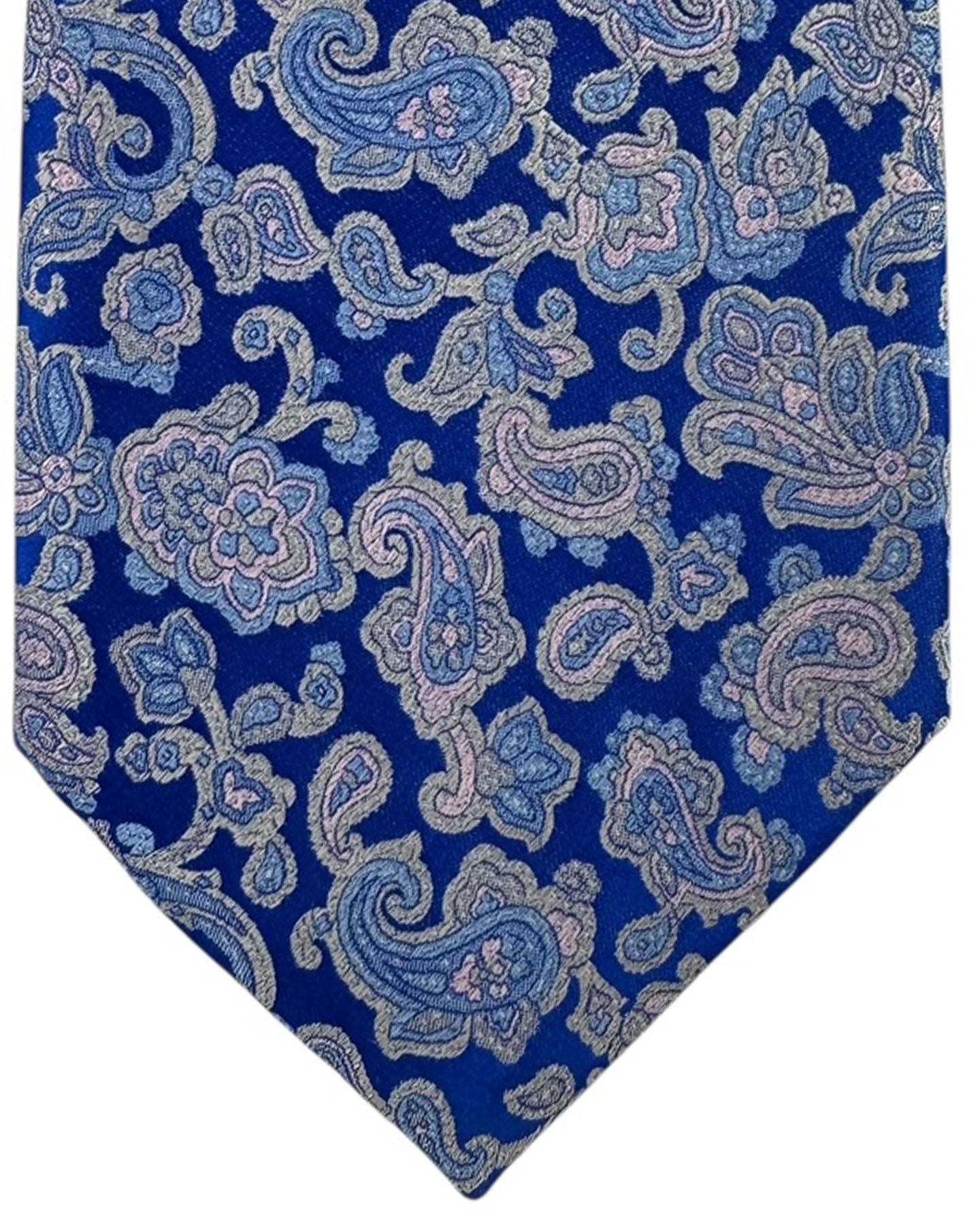 Stefano Ricci Pleated Silk Tie Blue Paisley Floral Pattern