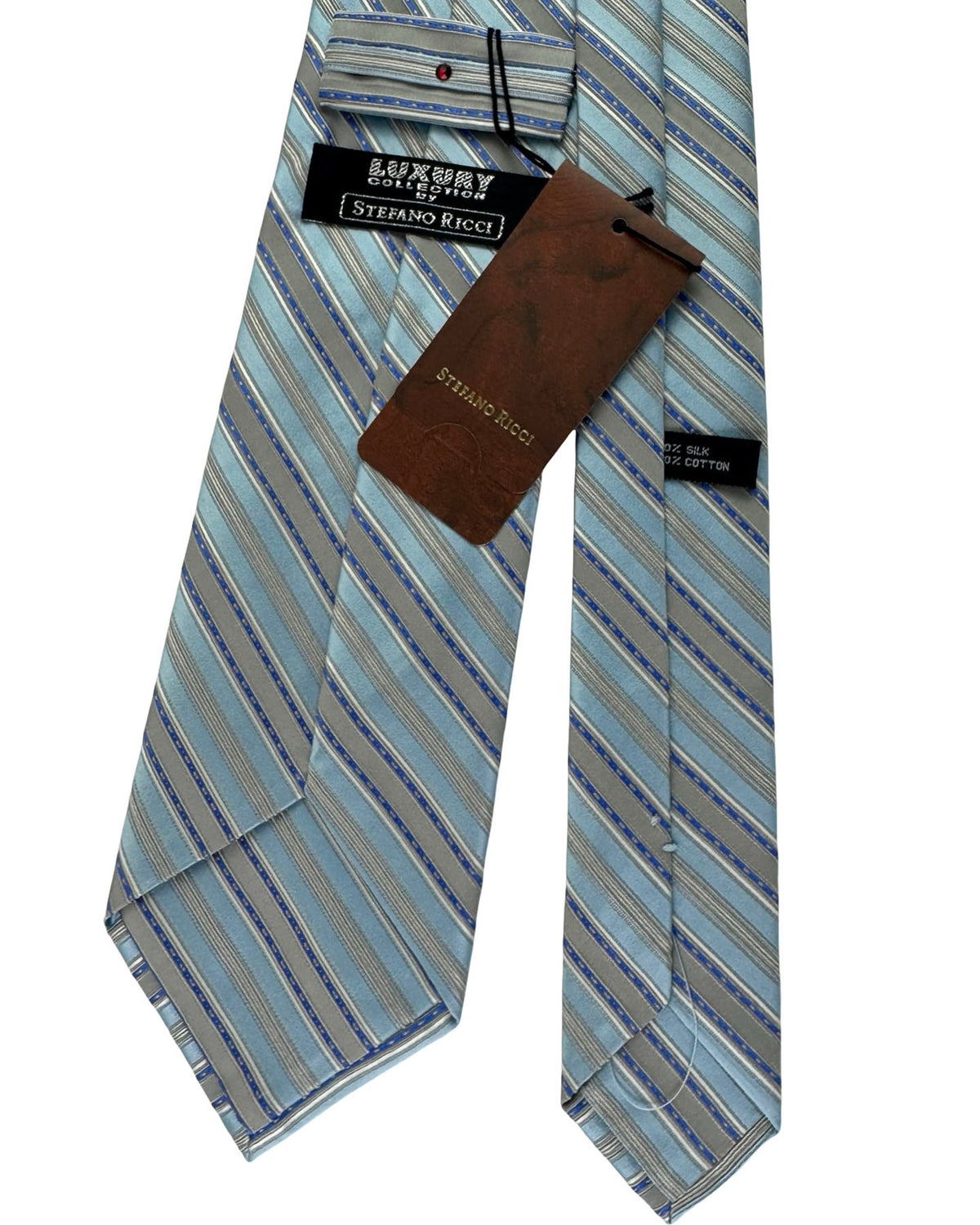 Stefano Ricci Silk Tie Sky Blue Grey Stripe Pattern