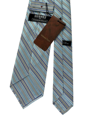 Stefano Ricci Silk Tie Sky Blue Grey Stripe Pattern