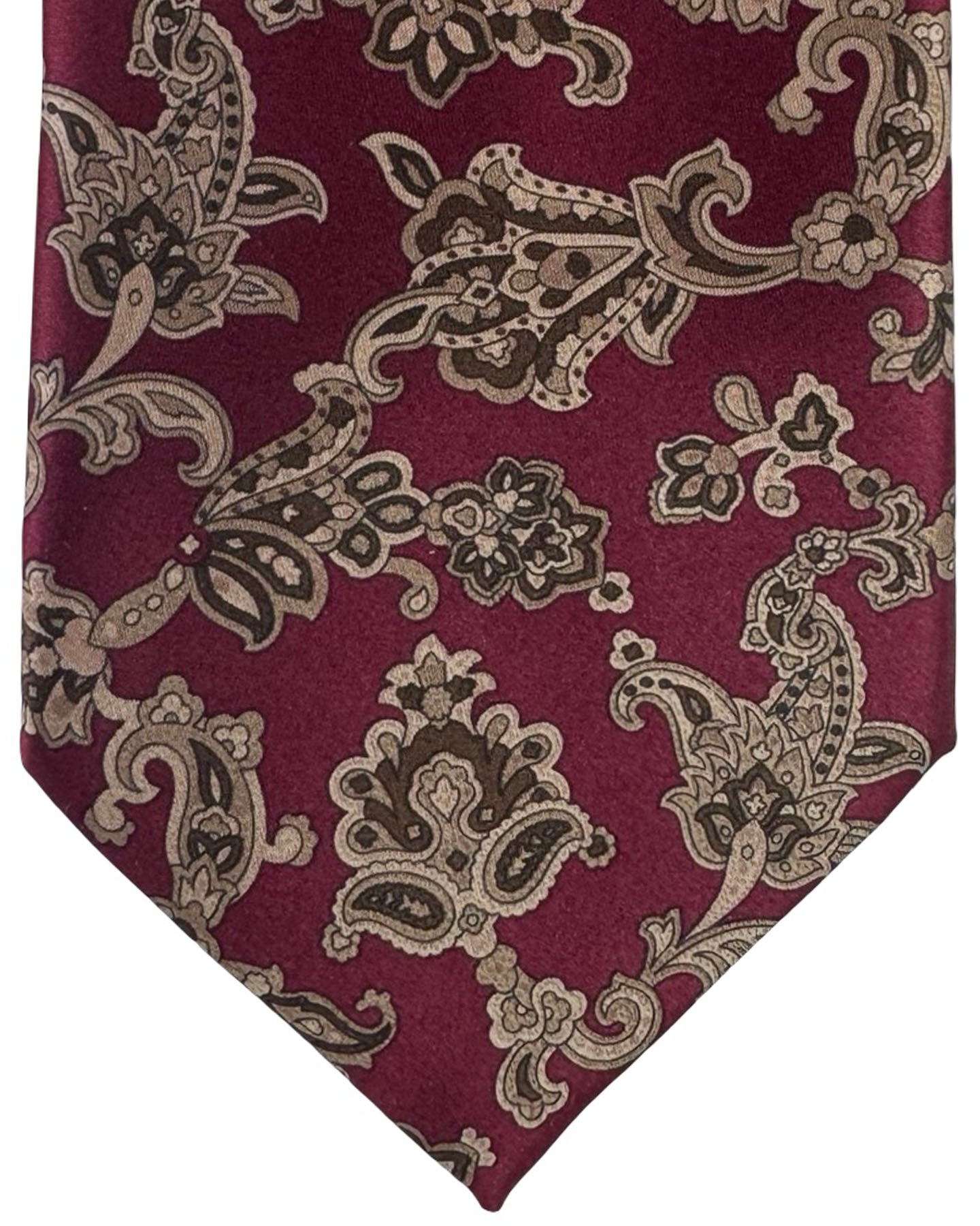 Stefano Ricci Silk Tie Maroon Gold Paisley Floral Pattern