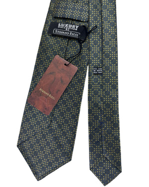 Stefano Ricci Silk Tie Forrest Green And Navy Medallion Pattern