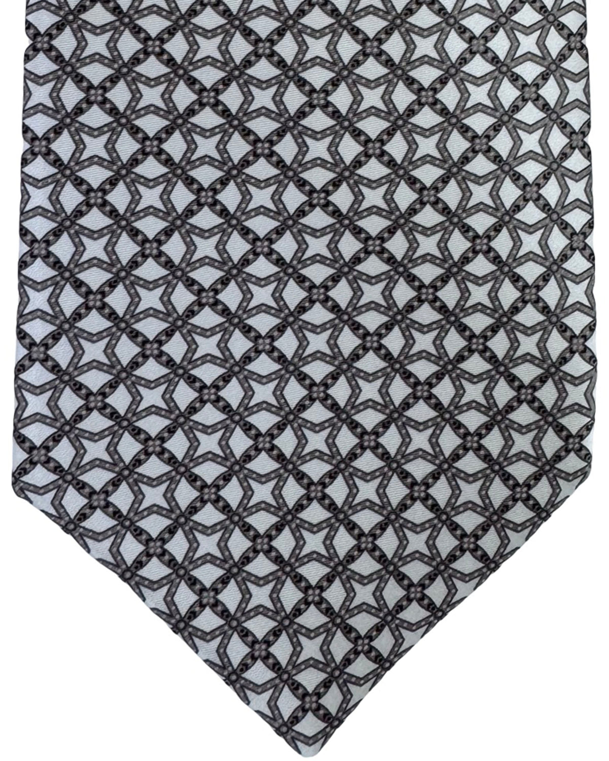 Stefano Ricci Silk Tie Light Grey Geometric Lattice