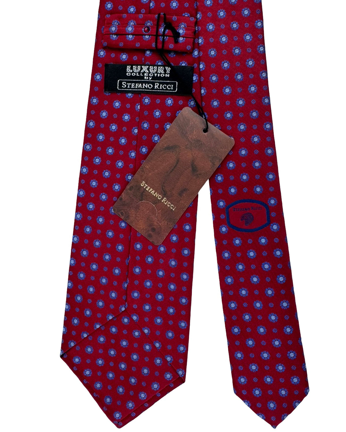 Stefano Ricci Silk Tie Red With Blue Circular Medallions