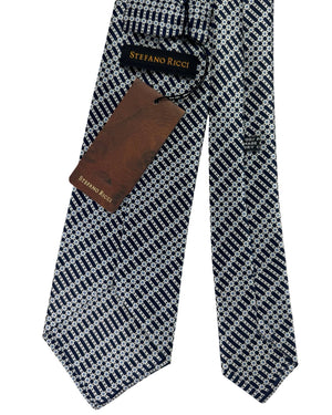 Stefano Ricci Tie Black Silver Blue Pattern Stripes