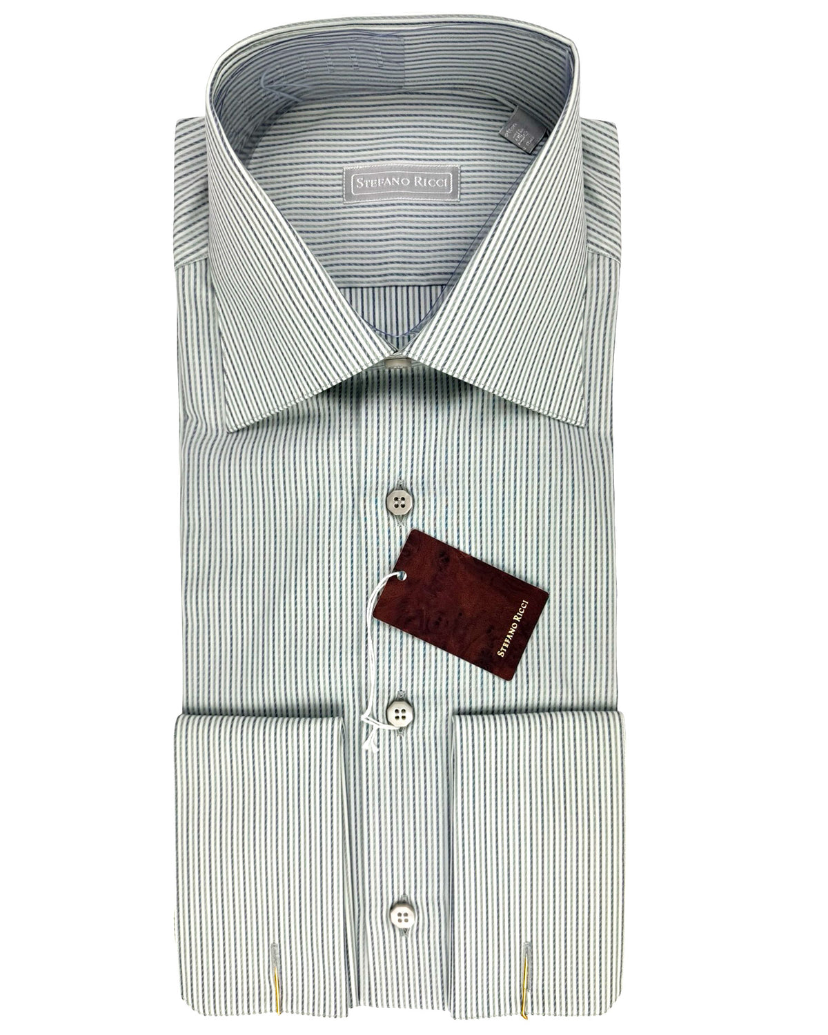 Stefano Ricci Shirt French Cuffs Gray Stripes